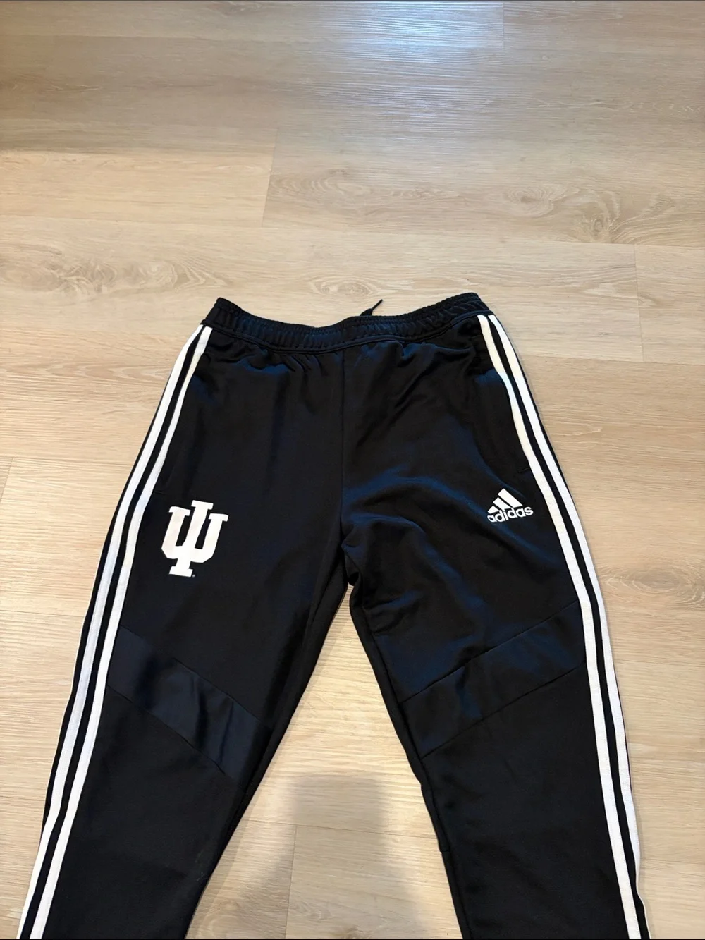 adidas Black Joggers with White Side Stripes and IU Logo
